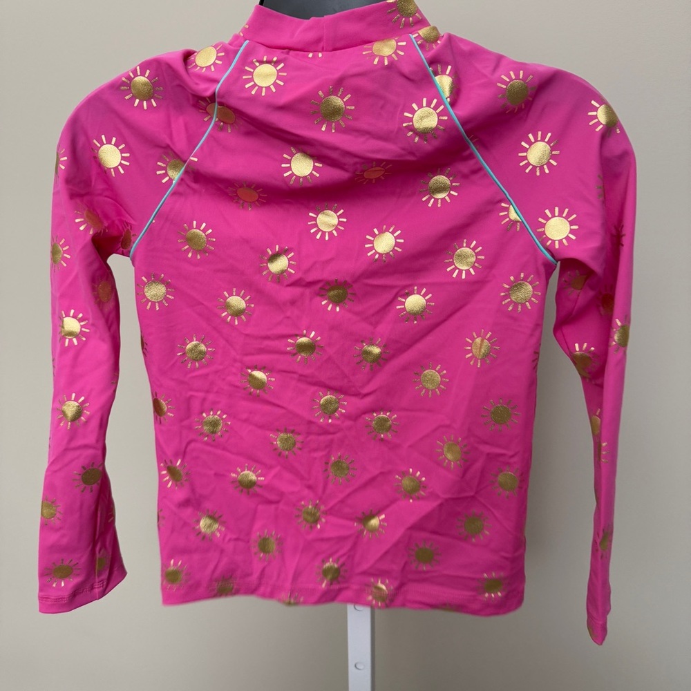 Mini Boden Rash Guard Girls size S Swim Top UPF 40+ pink gold Foil Sun - Picture 4 of 4
